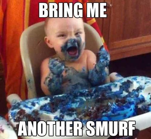 Baby requesting another Smurf