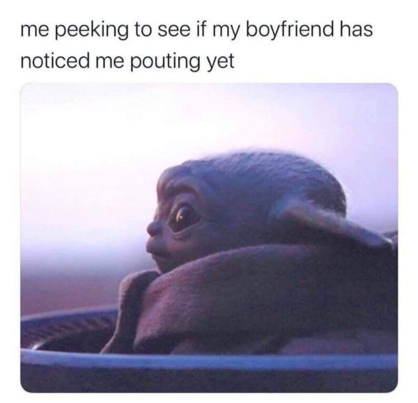 Baby Yoda pouting