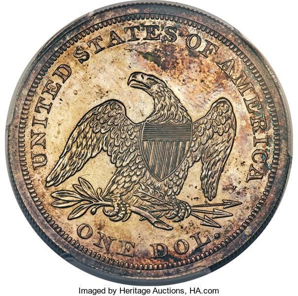 Back of 1866 No Motto Seated Liberty Dollar