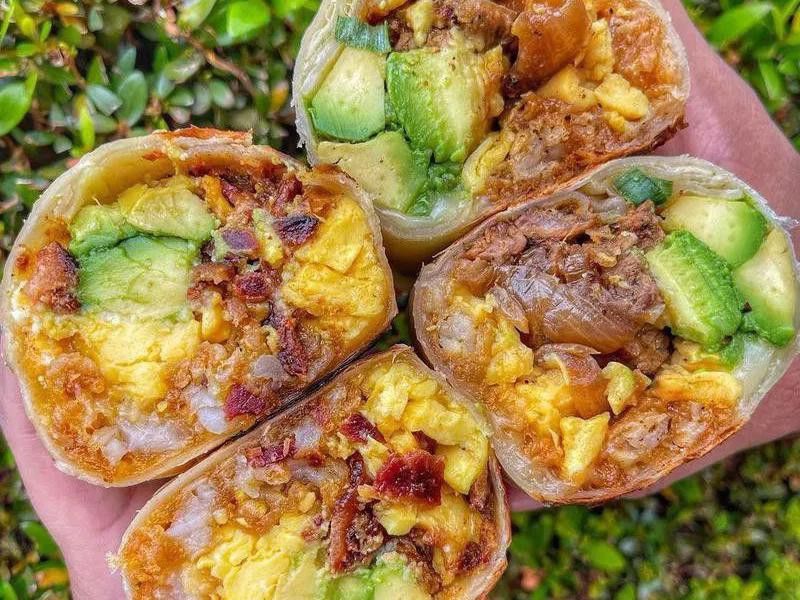 Bacon and steak breakfast burritos from Wake & Late