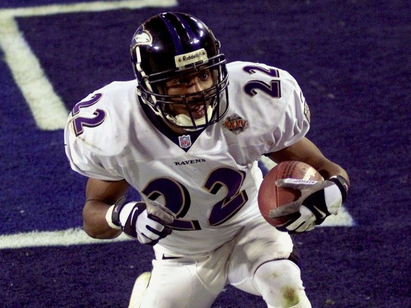 Baltimore Ravens Duane Starks reacts in end zone