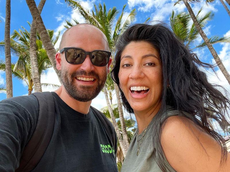 Beatriz on vacation with her husband