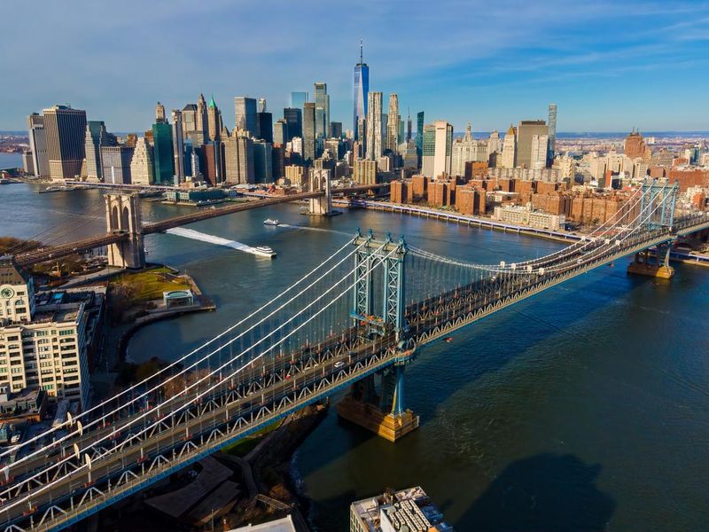 Beautiful aerial shot of the Brooklyn Bridge, New York, USA