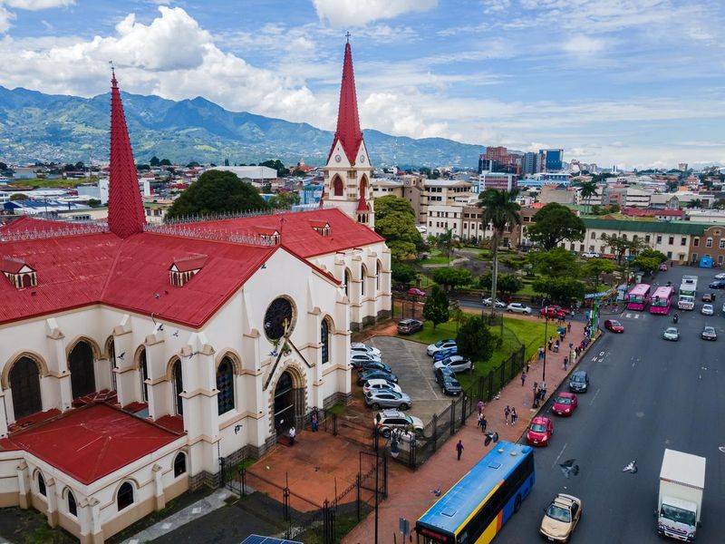 Beautiful aerial view of of the Baroque Church of the Merced in San Jose Center in Costa Rica.