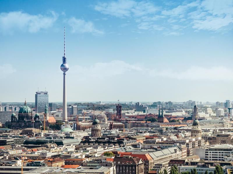 Berlin cityscape with television tower and cathedral