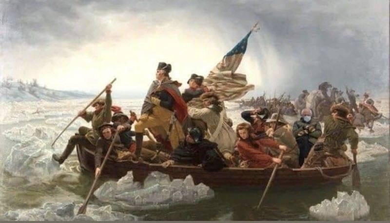 Bernie Sanders crossing the Delaware with George Washington