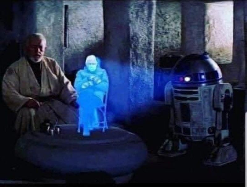 Bernie Sanders with Obi-Wan Kenobi and R2-D2 in "Star Wars"