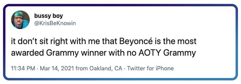 Beyoncé needs Album of the Year Grammy