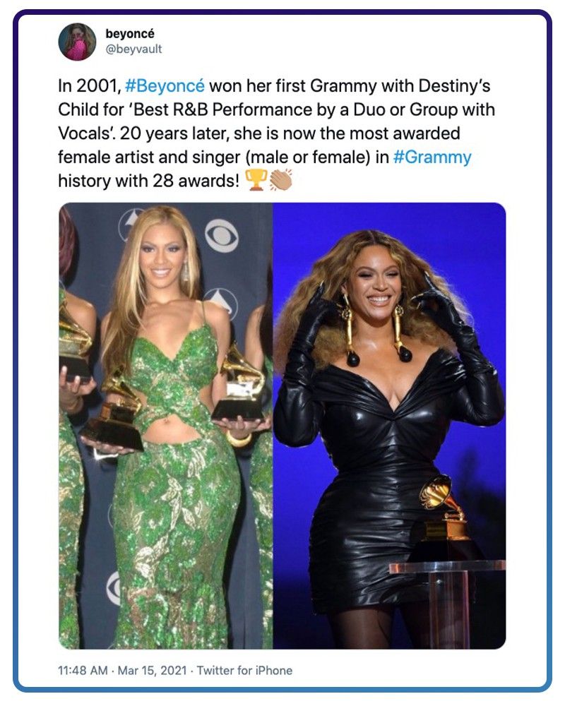 Beyoncé won her first Grammy in 2001