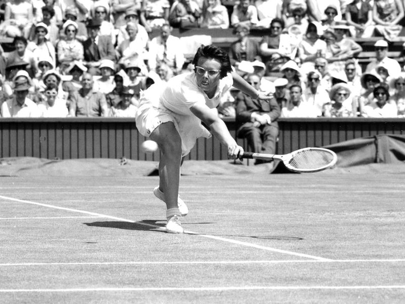 Billie Jean Moffitt playing at Wimbledon in 1961