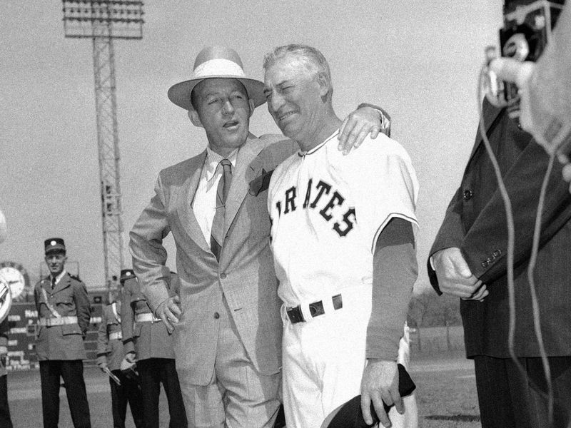 Bing Crosby and Pittsburgh Pirates manager Billy Meyer pose