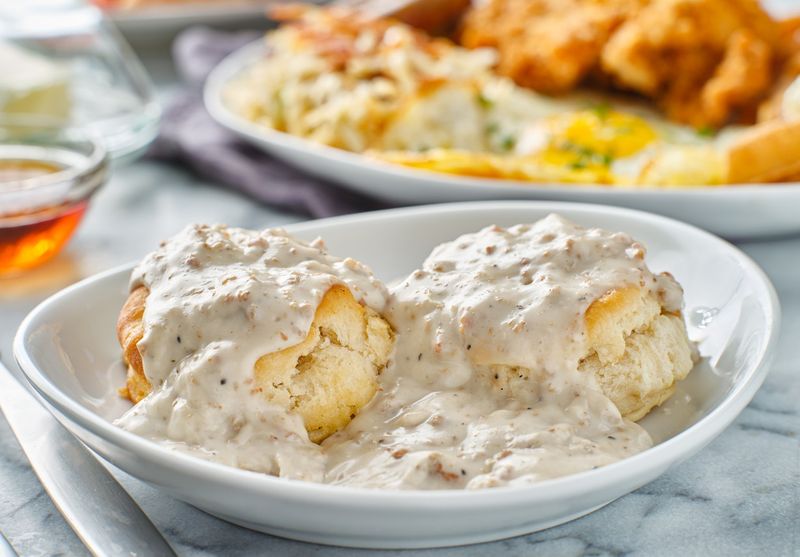 Biscuits and gravy with sausage