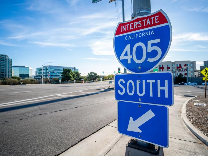 Blue 405 South Sign Entrance in Irvine, California
