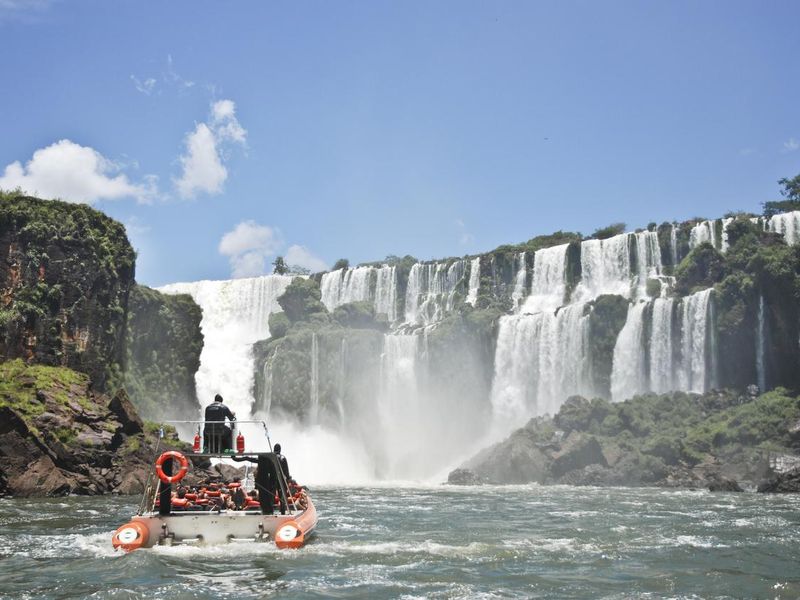 Boat approaching Iguazu Falls