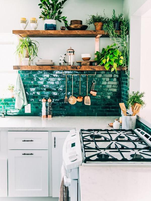 Boho style green kitchen