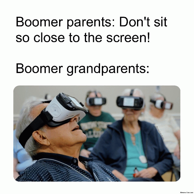 Boomers wearing virtual reality headsets