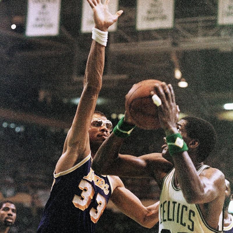 Boston Celtics Robert Parish looks for room to make his move to hoop