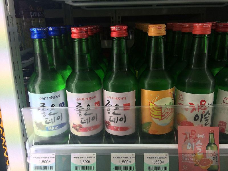 Bottles of soju at convenience store