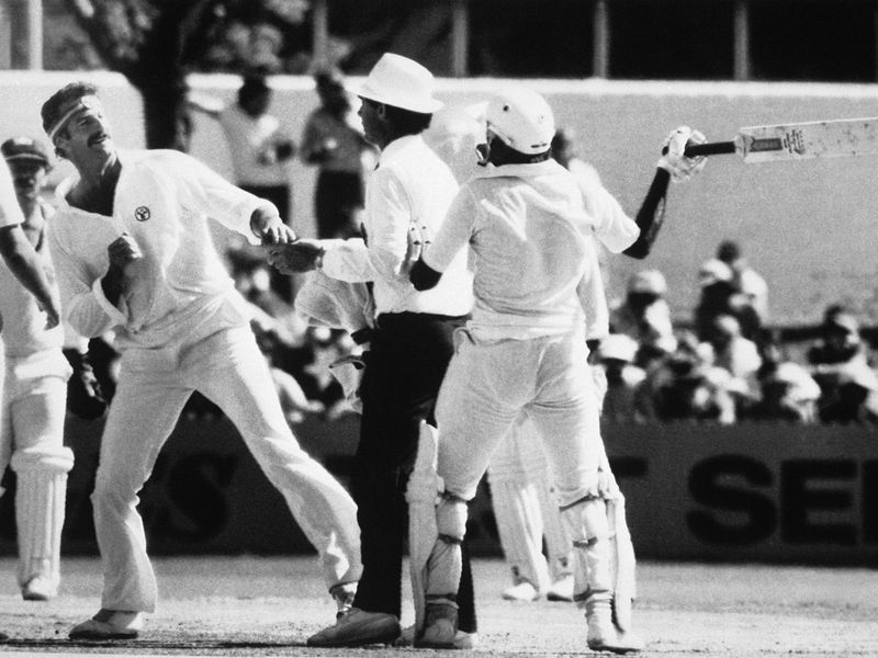 Bowler Dennis Lillee, left and batsman Javed Miandad