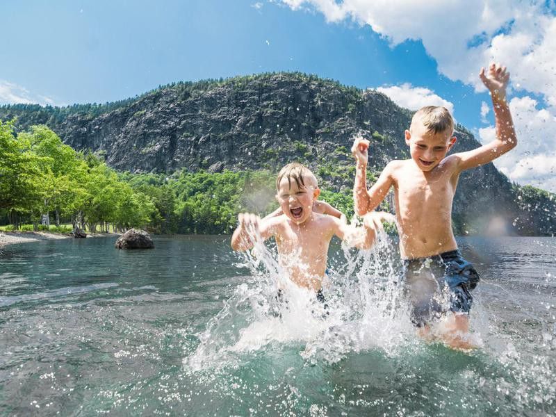 Boys having summer fun on Moosehead Lake