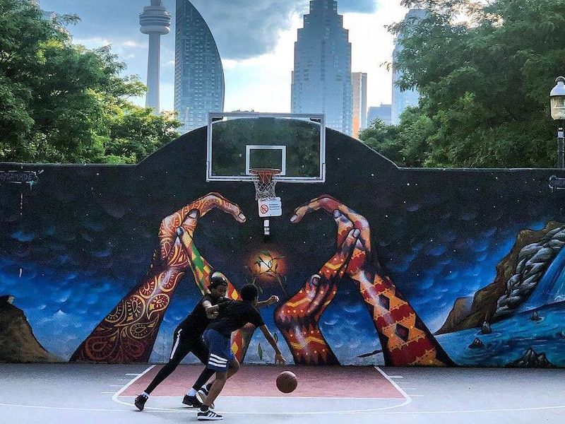 Boys playing at David Crombie Park Basketball Court