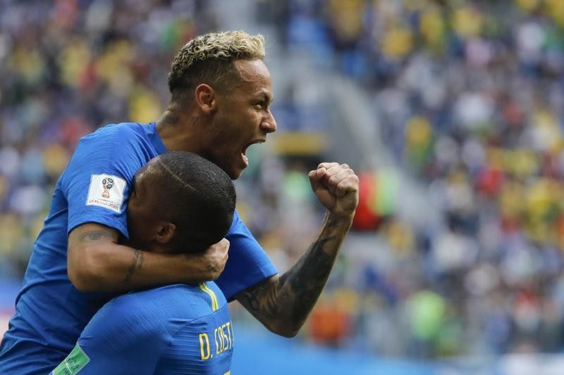 Brazil's Neymar celebrates at the FIFA World Cup