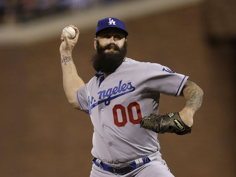 Brian Wilson pitching for Los Angeles Dodgers