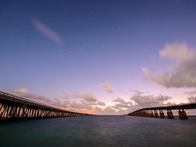 Bridges of Florida Keys under night sky