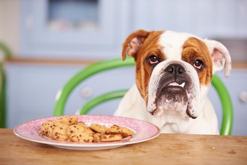 Bulldog and chocolate chip cookies