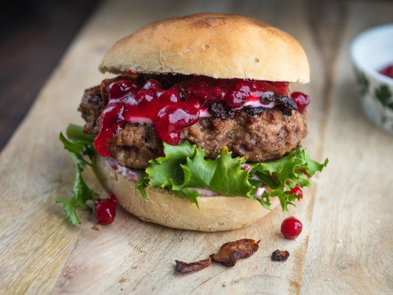 Burger topped with jam