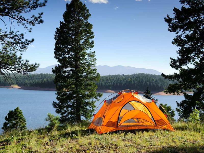Camping Tent by Mountain Lake in Colorado