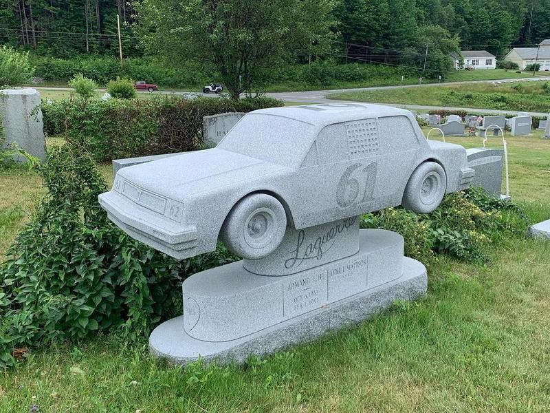 Car sculpture at Hope Cemetery