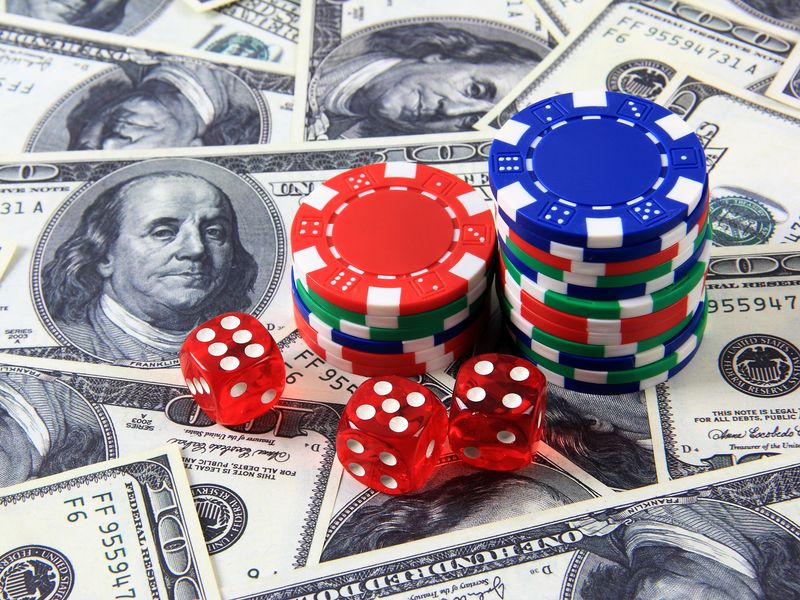 Casino chips, dice, money