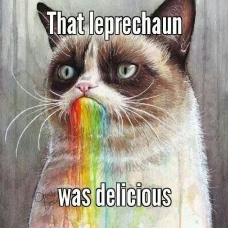 Cat eats leprechaun meme