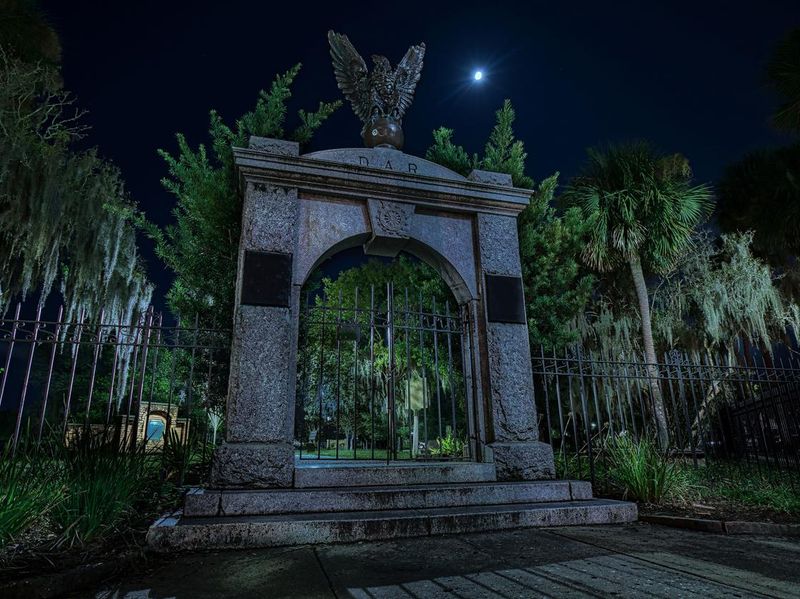 Cemetery Gate in Savannah at night