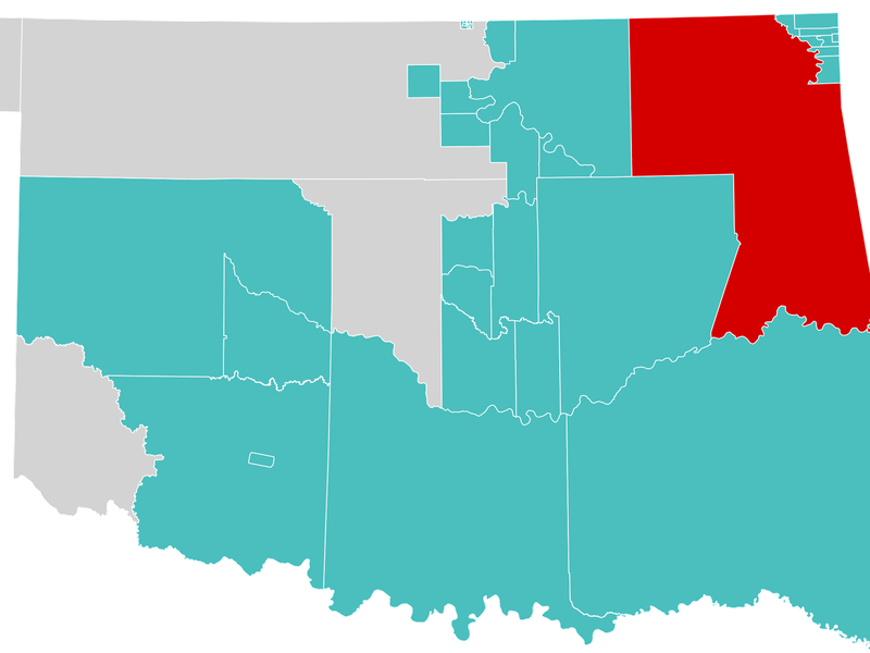 Cheroke Nation on a map of Oklahoma