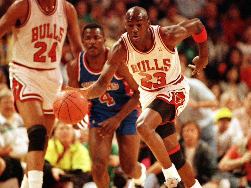 Chicago Bulls Michael Jordan guard breaks away against the Detroit Pistons