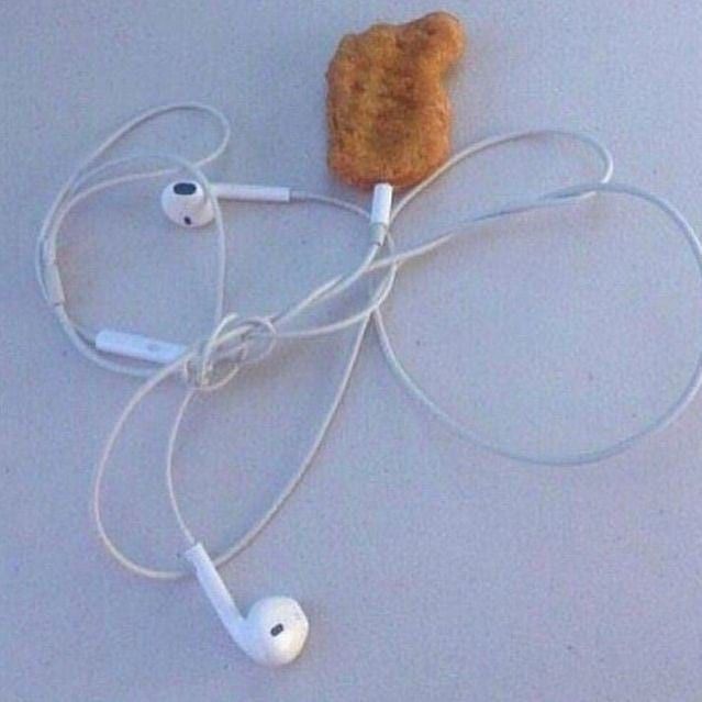 Chicken nugget and headphones