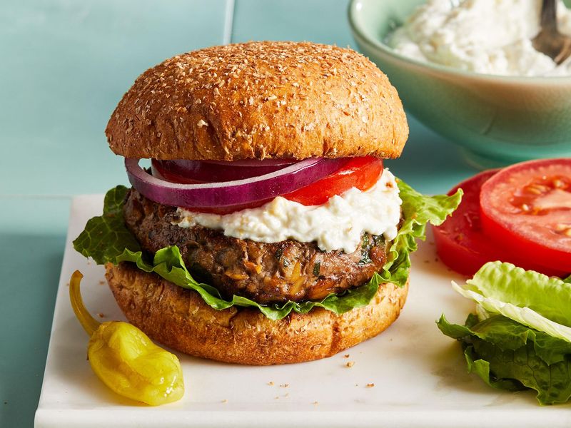 Chickpea and Beef Burgers With Whipped Feta