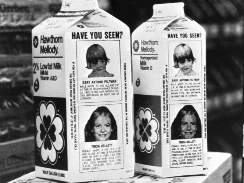Child kidnappings on a milk carton