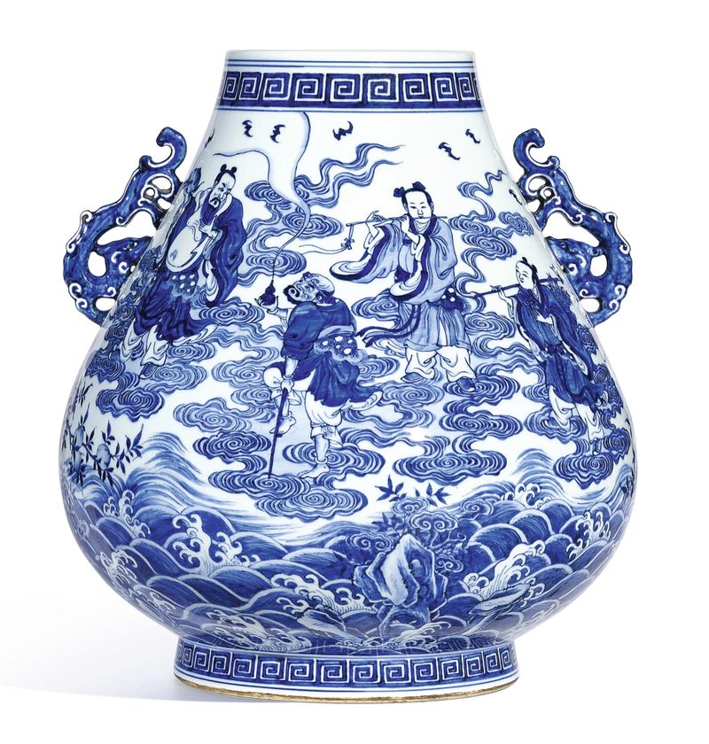 Chinese Blue and White Eight Immortals Vase