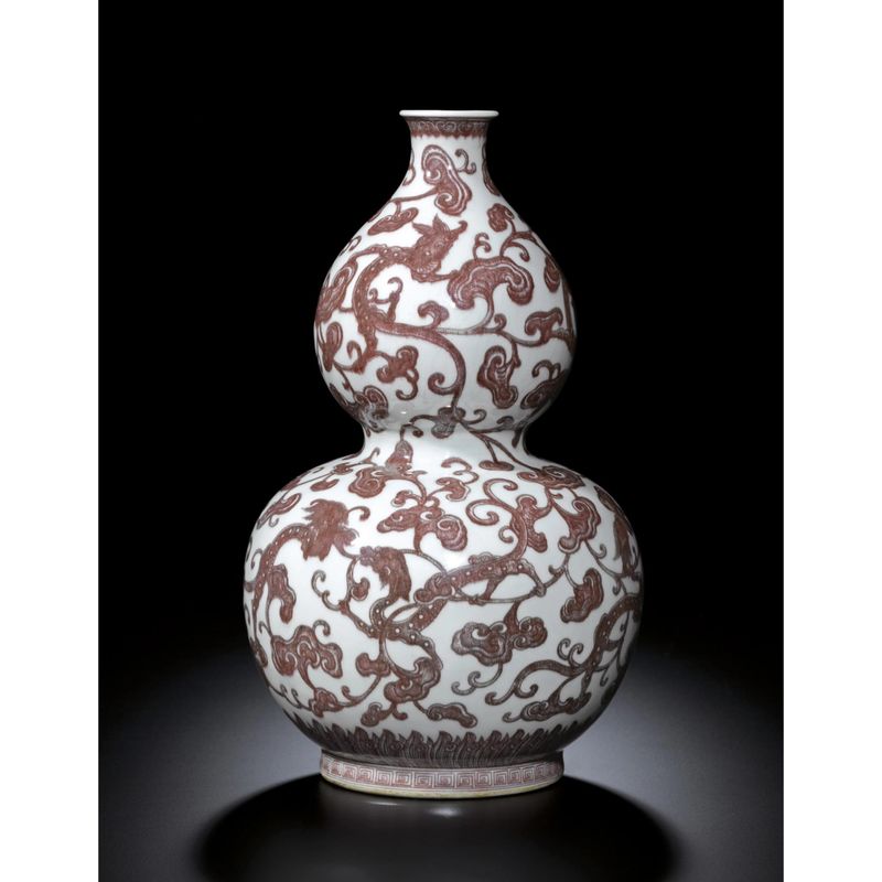 Chinese Copper-Red Dragon Lingzhi Double Gourd Vase