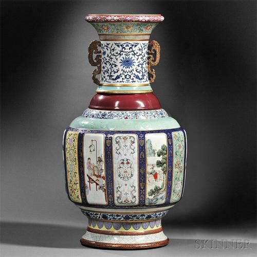 Chinese Painted Enamel and Bronze Qing Dynasty Vase