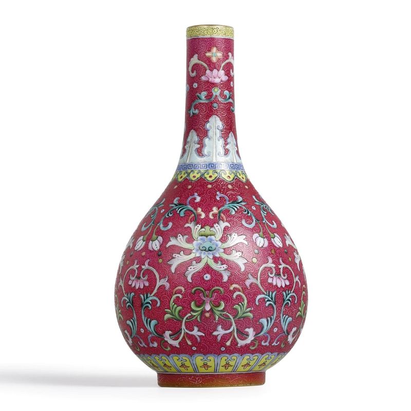 Chinese Ruby Ground Yangcai Vase