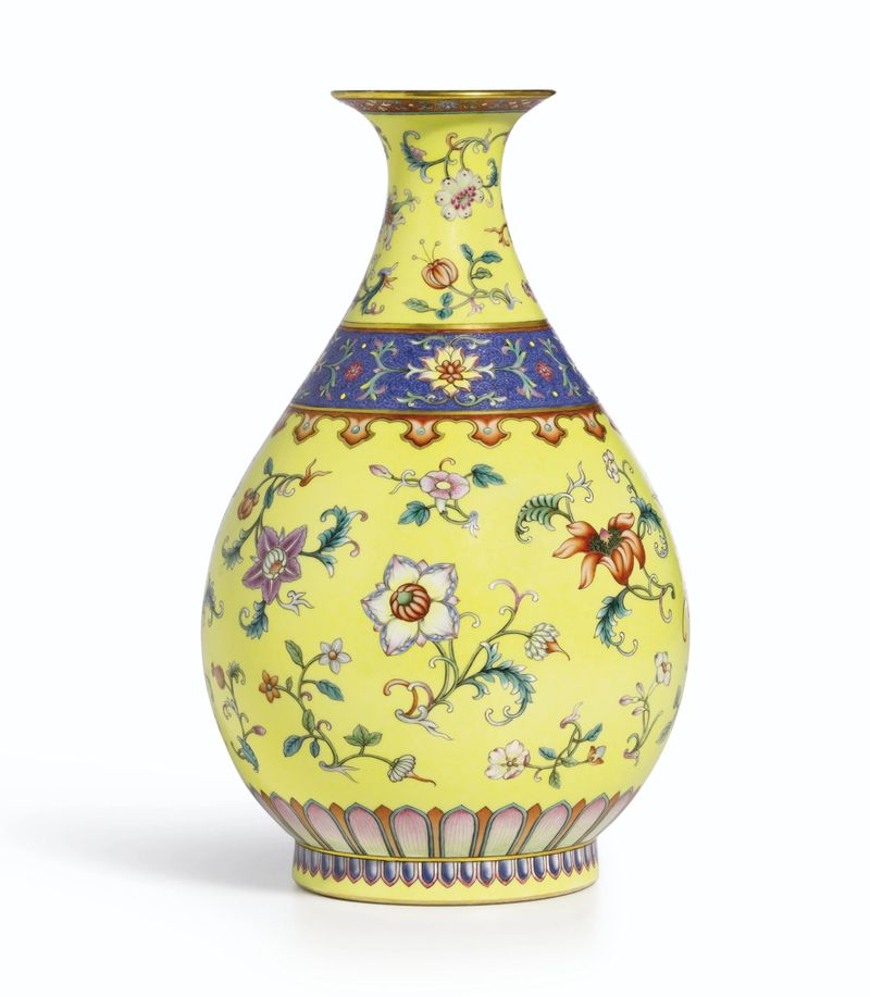Chinese Yellow Ground Yangcai Vase