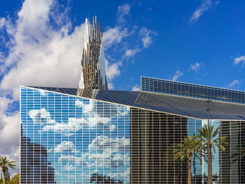 Christ Cathedral with clouds reflection