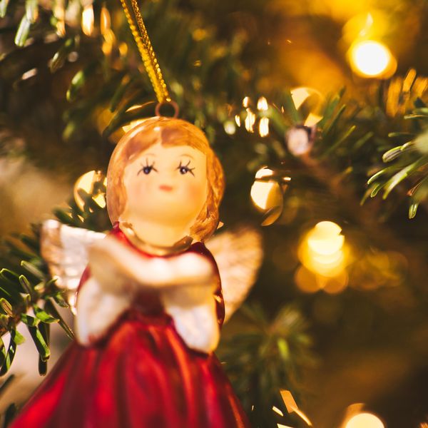 Closeup image of Christmas Ornaments on a beautifully decorated tree