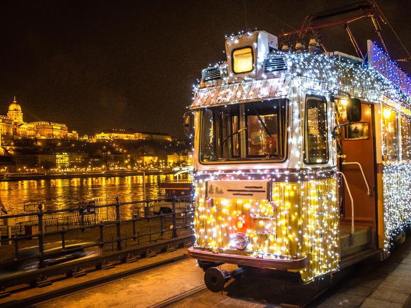 Christmas tram in Budapest, Hungary