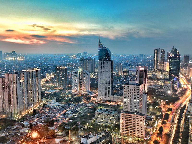 City skyline at sunset, Jakarta, Indonesia