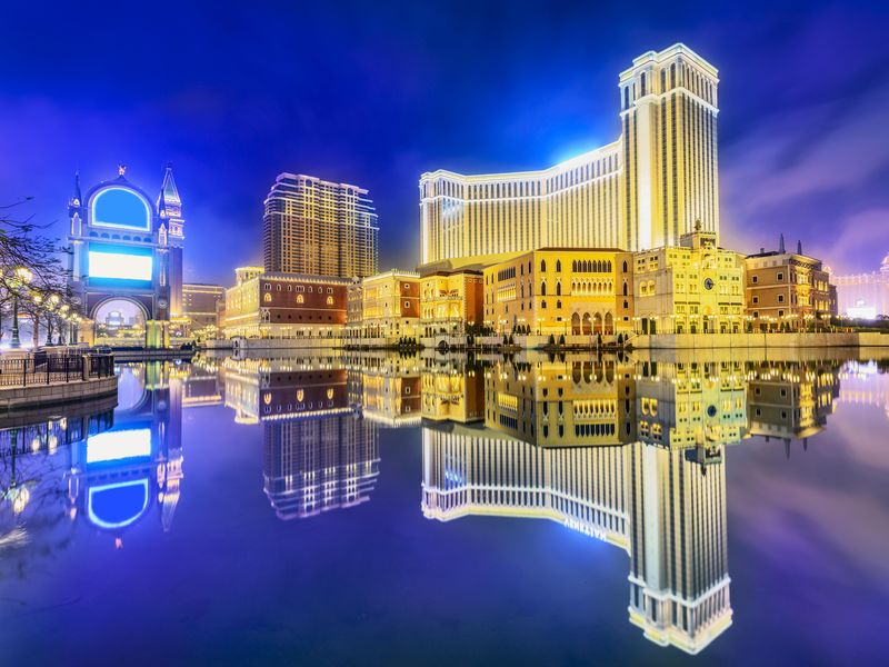 Cityscape of Macau in China at night